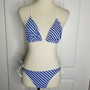 Basta Surf Bikini Swimsuit S Striped Blue White Nautical Triangle Tie